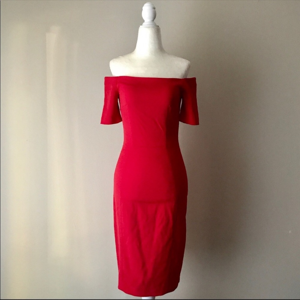 H&M Red Off Shoulder Midi Dress